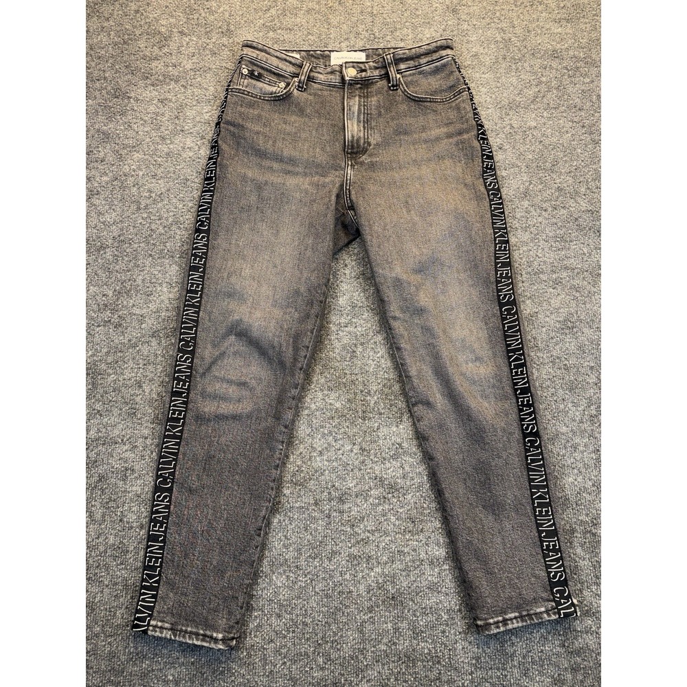 Calvin Klein Jeans Women's Mom Jeans Size W28 Gray Logo Tape Straight Fit
